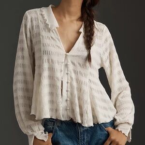 Like New By Anthropologie Long-Sleeve Button-Front Textured Blouse